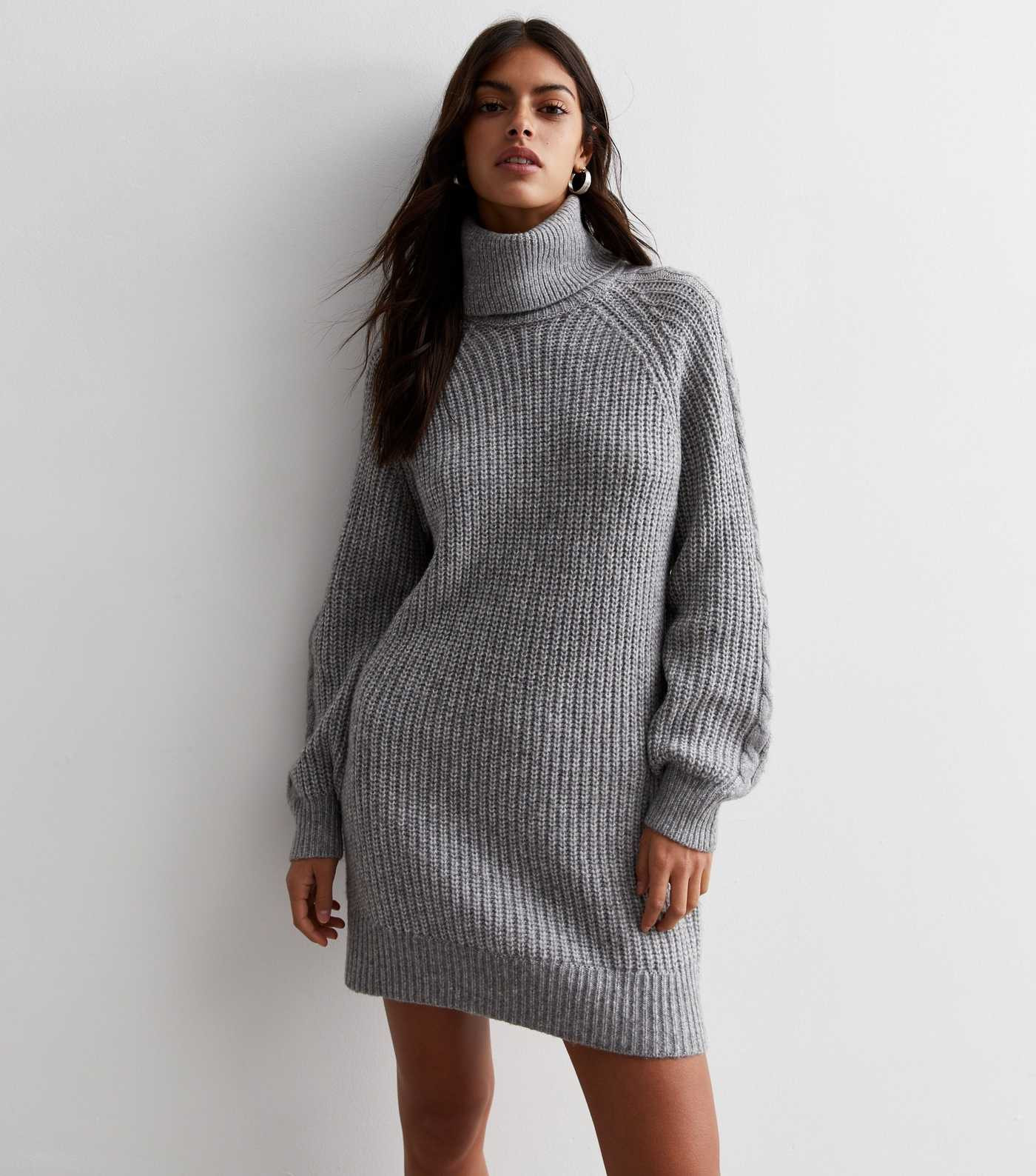 Grey Ribbed Roll Neck Mini Jumper Dress | New Look | New Look (UK)