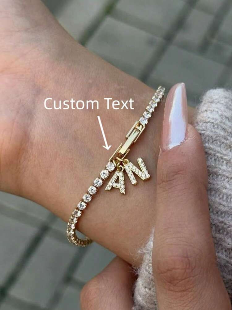 1pc Minimalist Cubic Zirconia Gold Initial DIY Bracelet, Customized Simple Letter Name Bracelet, Stainless Steel Personalized MAMA Bangle, Fashionable, Autumn, Minimalist, Casual, Vintage Coin Customized, Unique Gift For Girlfriend, Mom, Family, Friend, Daughter, Anniversary, Valentine's Day, Mother's Day, Birthday, Graduation, Daily Wear, Wedding, Party | SHEIN