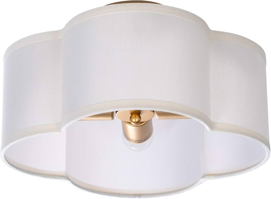 VILUXY Semi-Flush Mount Ceiling Light Fixture Cream White Fabric Drum Shade Antique Brass Brush P... | Amazon (US)