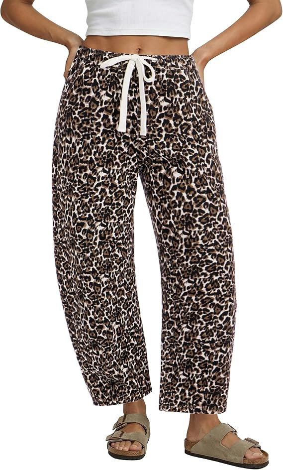 GRAPENT Barrel Jeans for Women Trendy High Waisted Pull On Wide Leg Cropped Leopard Cheetah Print... | Amazon (US)