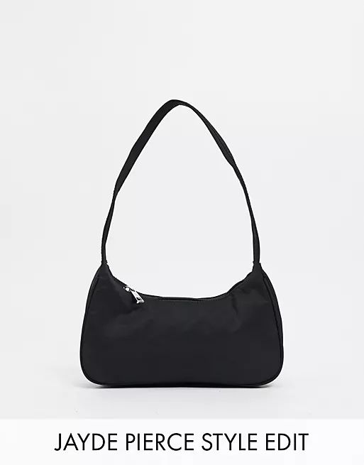 ASOS DESIGN nylon curved 90s shoulder bag in black | ASOS (Global)
