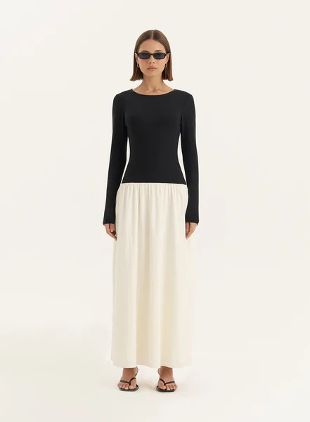 Monochrome Contrast Long Sleeve Maxi Dress- Rosie | 4th & Reckless