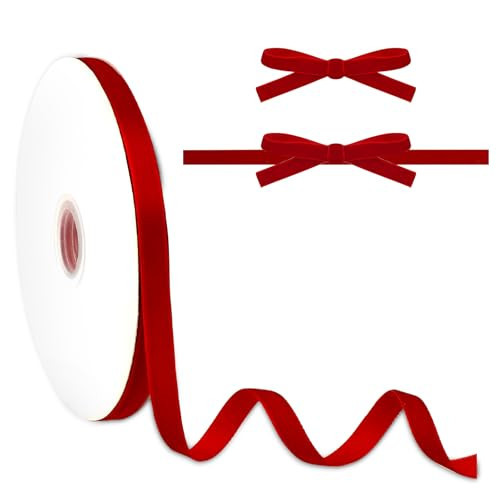 3/8" Red Velvet Ribbon Thin 1cm Skinny Narrow Red Velvet Ribbon Gift Wrap Ribbons 25 Yards Fabric Ribbons for Gift Wrapping Christmas Wreath Decoration, Bow Making | Amazon (US)