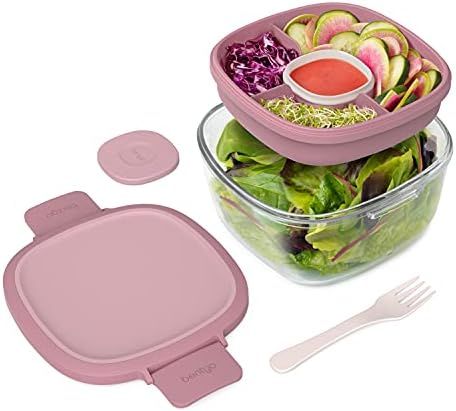 Bentgo® Glass - Leak-Proof Salad Container with Large 61-oz Salad Bowl, 4-Compartment Bento-Styl... | Amazon (US)