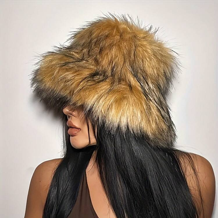 1 Piece Warm Plush Fisherman's Hat Faux Fur Thickened Raccoon Fur Outdoor Fashionable Warm Hat | SHEIN