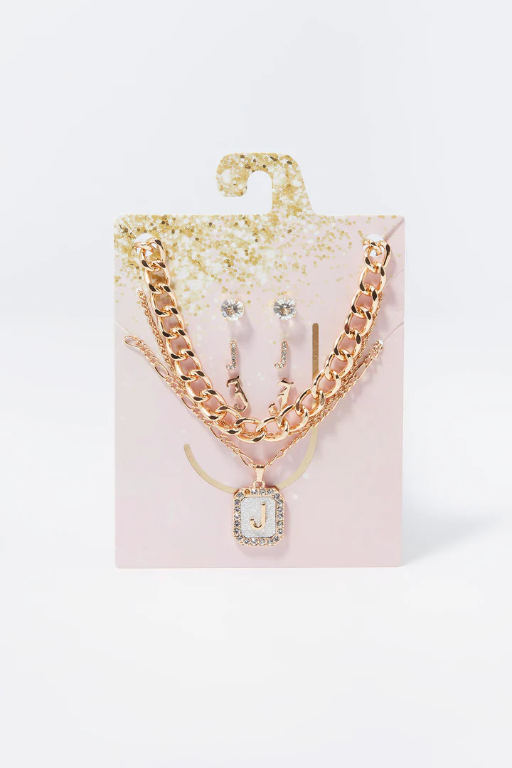Initial Necklace And Earrings Set (6 Pack) | Urban Planet