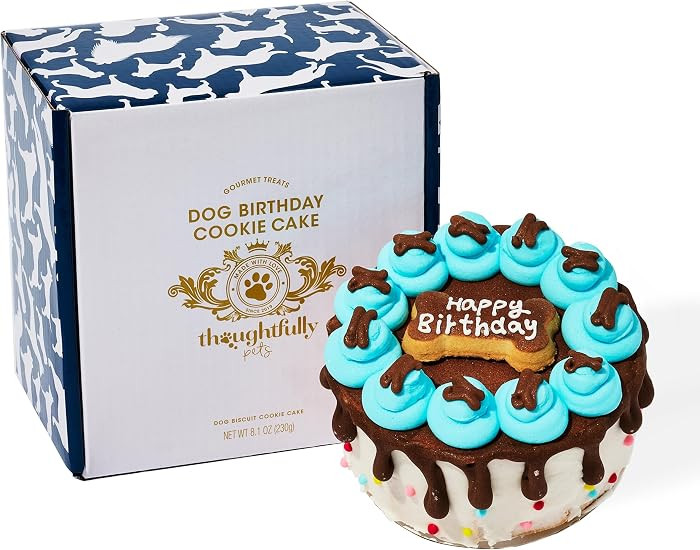 Thoughtfully Dog Birthday Cake - Peanut Butter Biscuit Cookie Cake for Dogs, Hand Decorated Blue ... | Amazon (US)