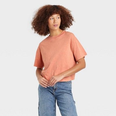 Women&#39;s Short Sleeve Boxy T-Shirt - Universal Thread&#8482; Apricot Orange S | Target