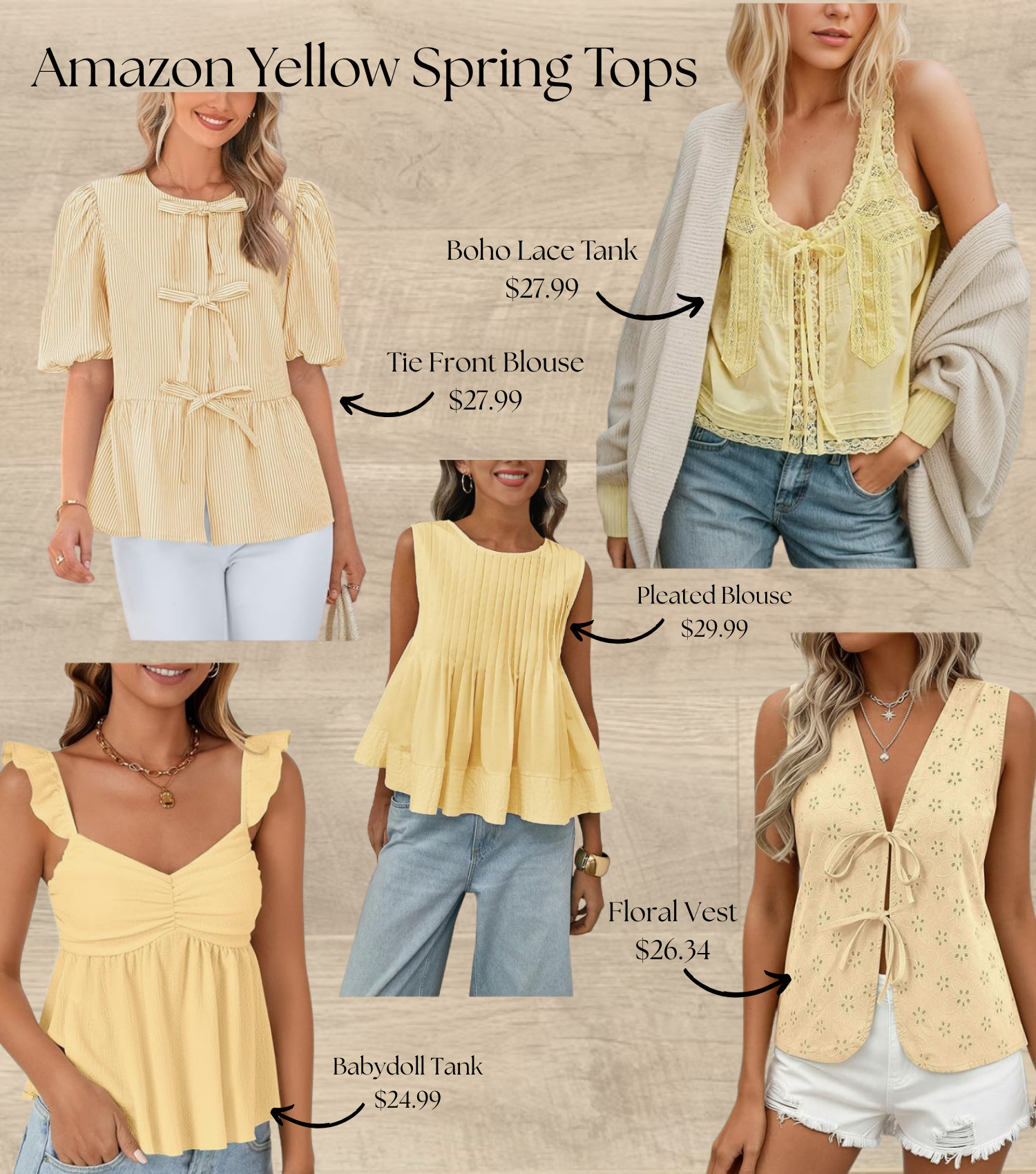 Yellow spring tops from Amazon that are giving effortless rich girl energy ☀️🌼 These affordable Amazon fashion finds are perfect for spring outfits, summer outfits, vacation looks, brunch dates, and everyday casual chic style. Loving the soft butter yellow trend, feminine details, lace accents, tie-front styles, and flowy silhouettes — all under budget and easy to style with jeans, shorts, or linen pants.

If you’re looking for cute affordable tops for spring and summer, these Amazon finds look so elevated without the designer price tag. Butter yellow is one of the biggest trending colors right now and these pieces are perfect for creating that effortless Pinterest-inspired outfit aesthetic 💛

#LTKStyleTip #AmazonFashion #AmazonFinds #SpringFashion #SummerStyle #ButterYellow #YellowTop #AffordableFashion #CasualChic #SpringOutfitIdeas #VacationOutfit #AmazonStyle #BrunchOutfit #FeminineStyle #TrendingNow #BohoStyle #EverydayStyle #LTKUnder50 #CuteTops #SpringTrends

#LTKootd #LTKSeasonal #LTKWorkwear