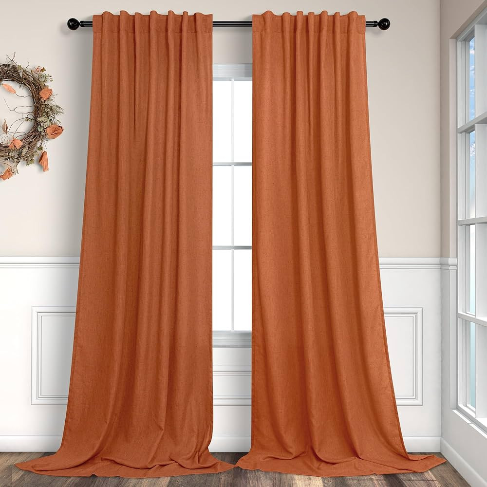 Burnt Orange Curtains 96 Inches Long for Living Room 2 Panels Back Tab Pocket Draperies Semi Shee... | Amazon (US)
