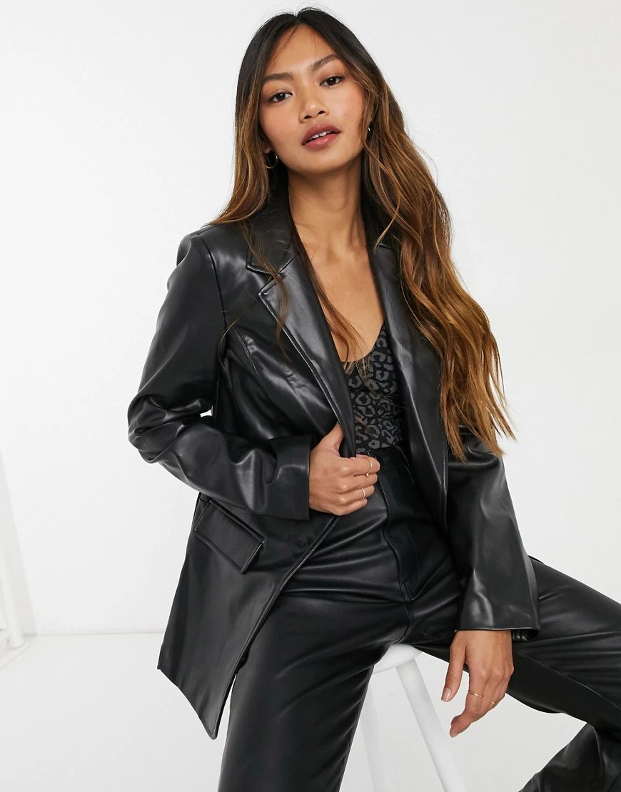 Glamorous relaxed faux leather blazer-Black | ASOS (Global)