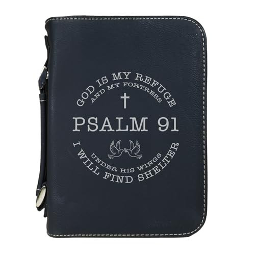 Vegan Leather Zippered Bible Cover – Scripture Journal Case with Handle, Pen Holder & Pocket – Christian Gift, Fits Large Bibles, Black-Silver | Amazon (US)