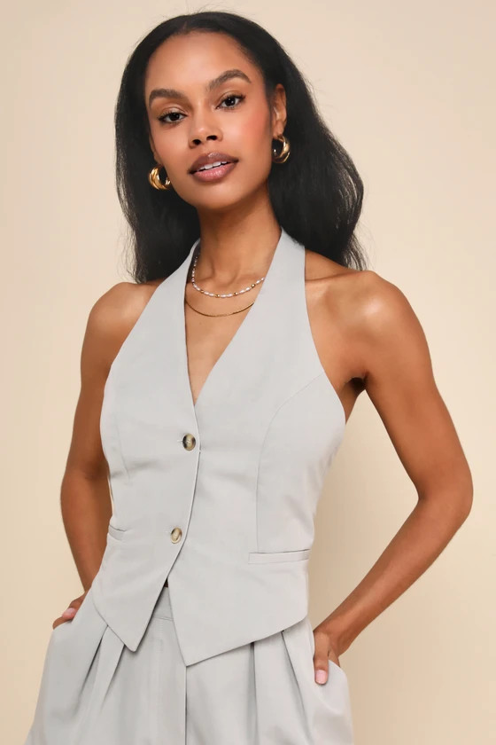 Trendy Direction Grey Tie-Back Halter Vest Top | Lulus