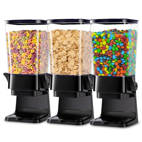 Cereal Dispenser Countertop with Lids, 5L Organization and Storage Containers for Kitchen and pantry, Rice Dispenser for food, Cereal, Beans, Nuts, Snack,Oatmeal, Dog Food, Bird Seed, Black, 3Pc | Amazon (US)