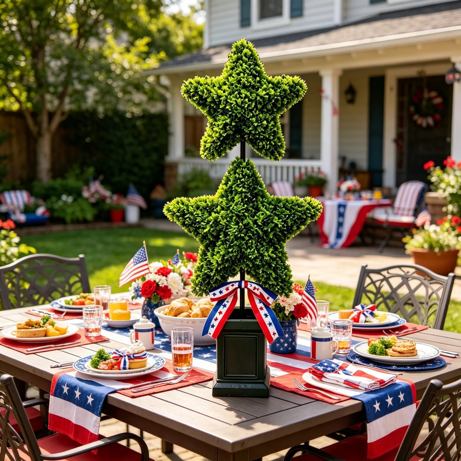 27" Independence Day Patriotic Two Star Topiary Tree, Artificial Green Foliage Potted Plant, Star... | Walmart (US)
