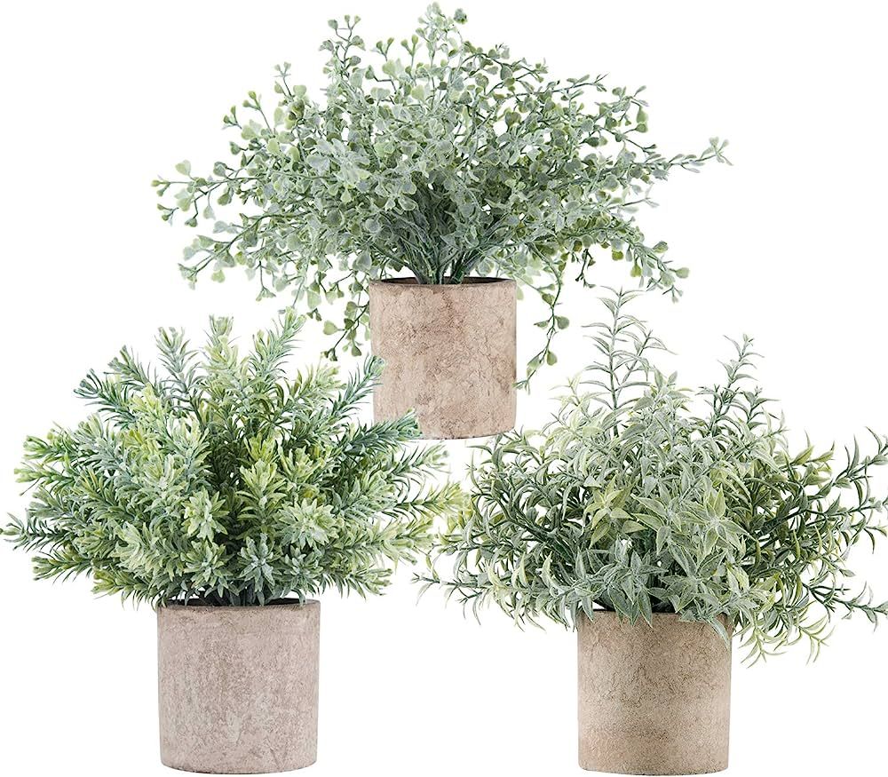 Der Rose Mini Potted Fake Plants Artificial Small Eucalyptus Plants for Home Office Desk Farmhouse Decor | Amazon (US)