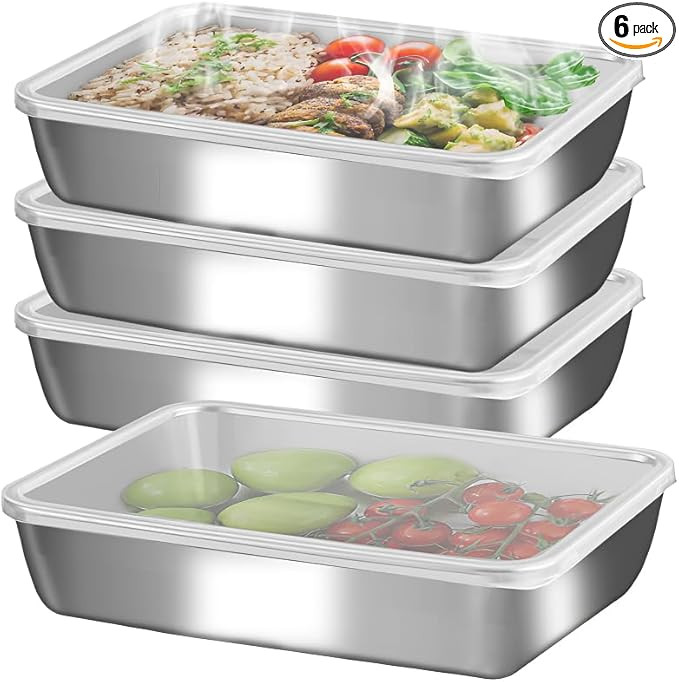 GIUOIDUO Stainless Steel Lunch Box 6-Pack,Stackable Snack Storage Boxes, Lid Food Container, Reus... | Amazon (US)