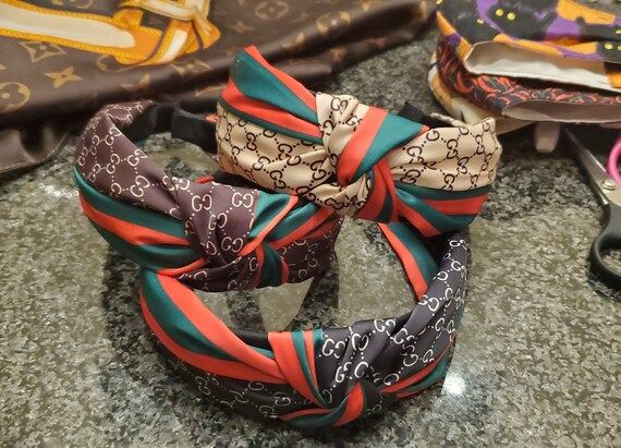 Luxury Designer Inspired Silky Satin Striped Knotted Headband | Etsy (US)