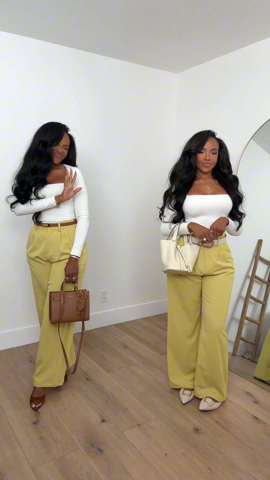 Are you a flats or heels girl? 
Size small I’m 5’4 | 140lbs | 36D -27 -40 IG & YT: kirasfashionfinds TT: kiraabboud📍Miami

📌 Amazon (long sleeve, trouser, flats, heels), Saint Laurent (bag) 

 #LTKPetite #LTKFindsUnder100 #LTKStyleTip