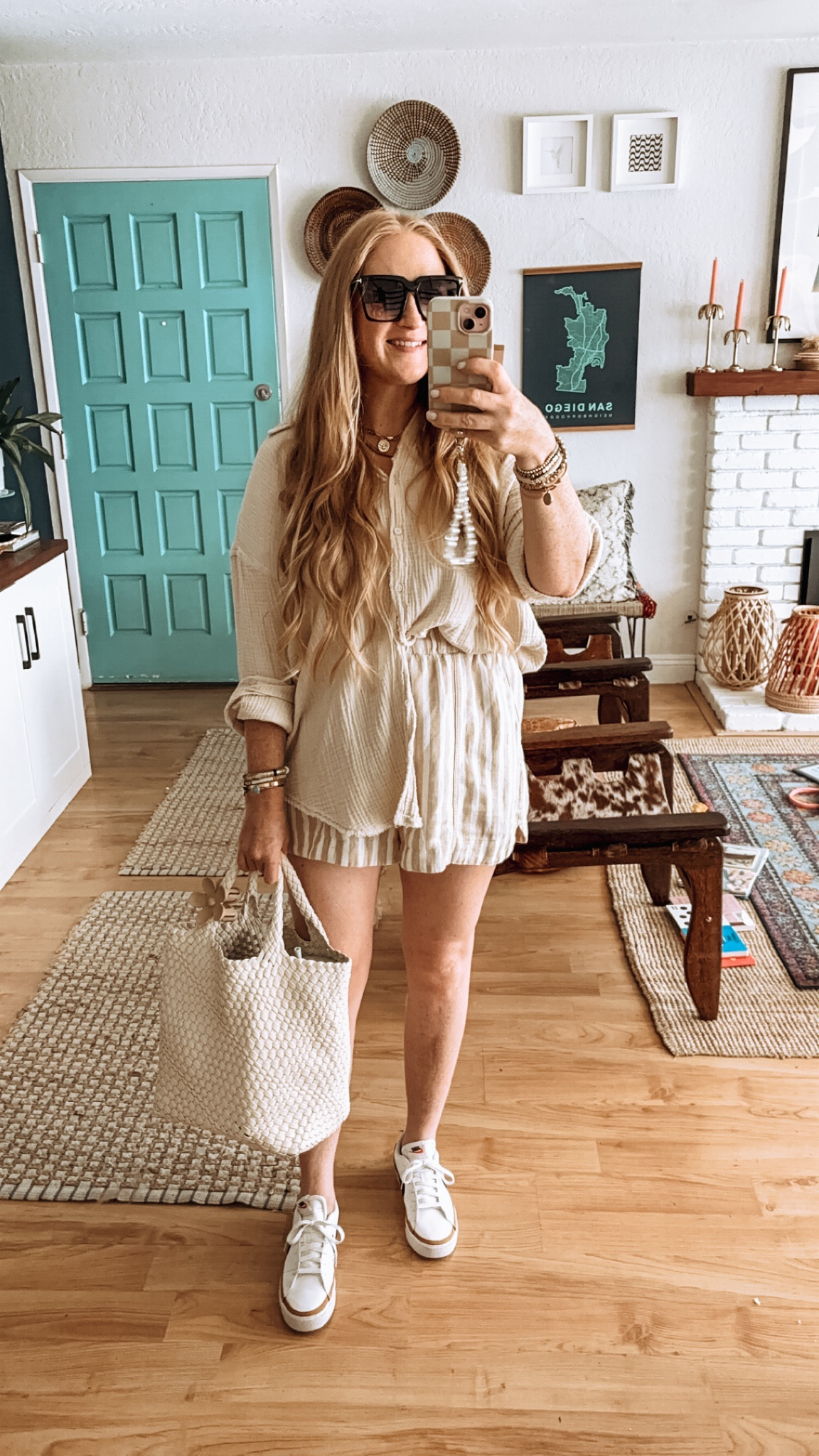 Go-to summer set ☀️ Linen set, gauze button down, summer button down, matching set, striped set, casual look, casual outfit, summer outfit 

#LTKSeasonal #LTKstyletip #LTKfindsunder50