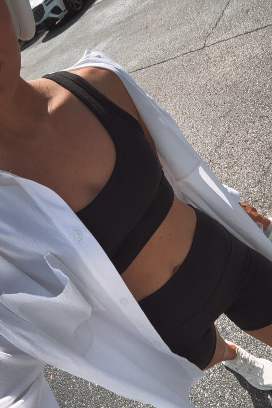 Alo set 

White button up | biker shorts | matching | workout | yoga | Pilates | activewear 

#LTKfindsunder100 #LTKstyletip #LTKfitness