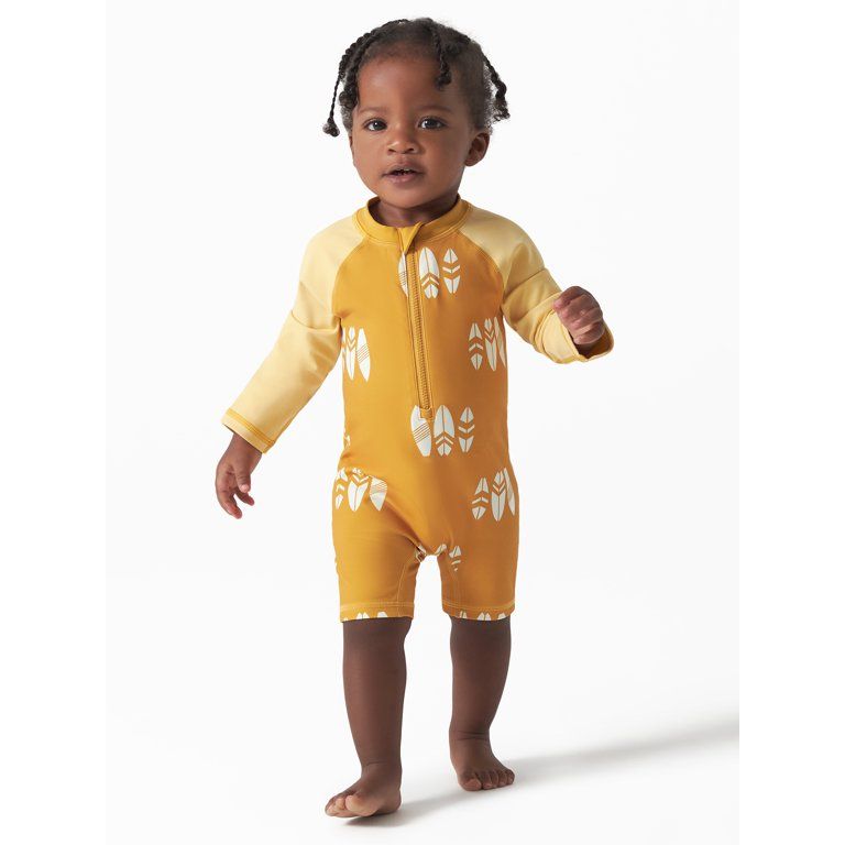 Modern Moments by Gerber Baby Boy One Piece Long Sleeve Rash Guard Swimsuit with UPF 50+, Sizes 0... | Walmart (US)