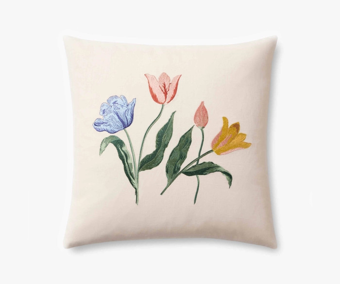 Multi Tulips Embroidered Pillow | Rifle Paper Co. | Rifle Paper Co.
