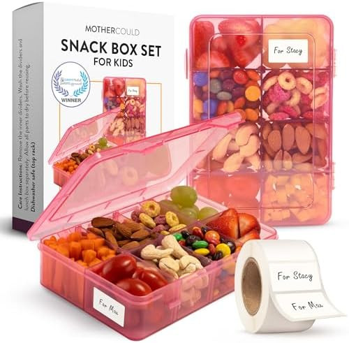 Snack Box Containers Set of 2-Reusable,100 Dissolvable Labels, 8 Adjustable Compartments, Dishwas... | Amazon (US)