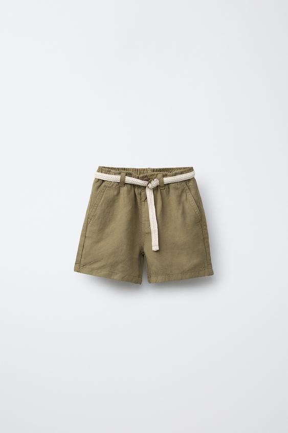 LINEN-BLEND DRAWSTRING BELT SHORTS | Zara US
