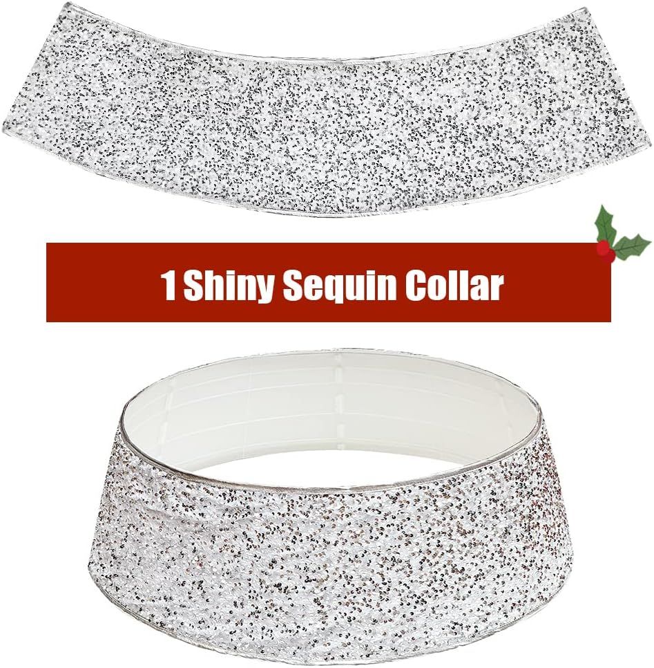 HAUMENLY Christmas Tree Collar Shiny Silver Sequins, Xmas Tree Skirt Tree Ring with Gift Box Holi... | Amazon (US)