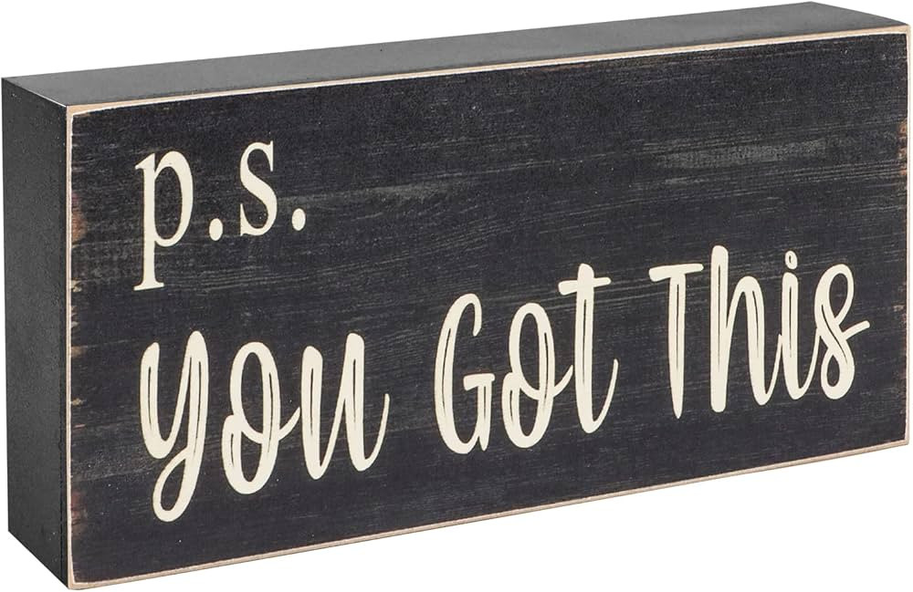 Esur Motivational Home Office Desk Black Decor - Farmhouse Wooden Box Sign Gift for Women - P.S. ... | Amazon (US)