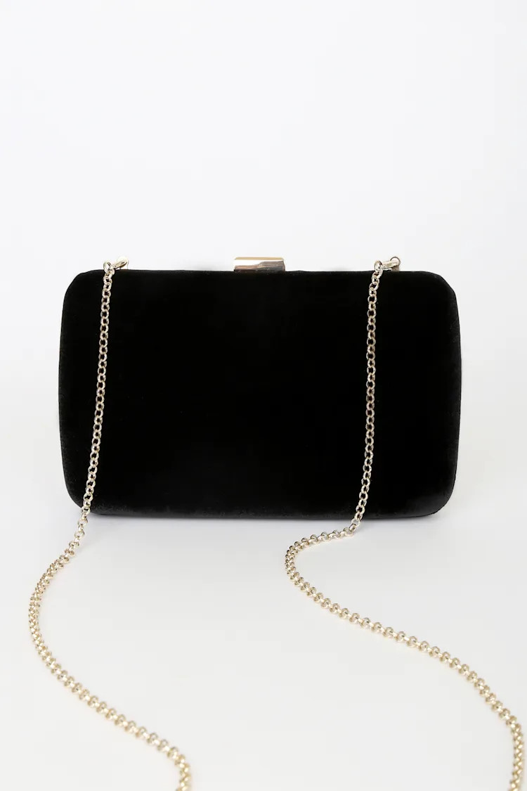 Festive Feel Black Velvet Box Clutch | Lulus
