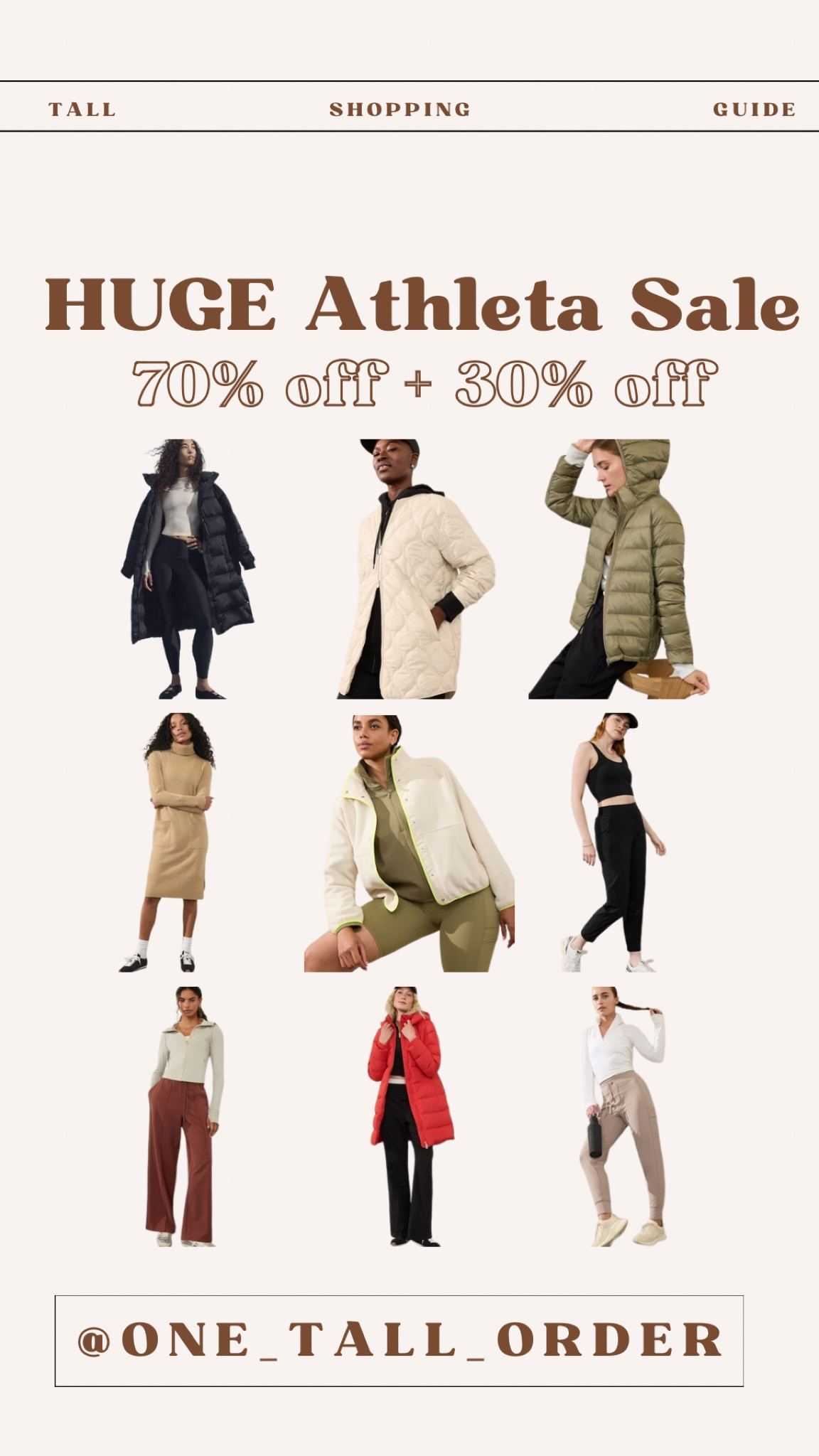 🚨 HUGE Athleta Sale Alert! 🚨 Every time I check the site, the discounts get better—right now, you can score up to 70% off sale items plus an extra 30% off when you add them to your cart.

This is the time to grab those pricey outerwear pieces you’ve been eyeing. Think long puffer jackets, salutation coats, and other styles that usually retail for $200–$300—now marked down to $120 or less!

They’ve also got premium-quality pieces in luxe materials like cashmere and wool that are worth adding to your cart. And if you have the budget, don’t sleep on their Venice joggers, Venice pants, or Brooklyn lined pants—perfect staples to snag while the deals are this good.

Tall, tall friendly, long, extra long, tall fashion, tall style, tall clothing, tall girl long inseam, jeans, wedding guest dress, summer dress, teacher outfit, halloween, maternity, back to school, work outfit, fall outfit, fall décor, ootd, country concert, work wear, blazers, gift guide, holiday, cozy, Christmas décor, boots, gifts for her, gifts for him
Follow me on Instagram at www.instagram.com/one_tall_order to check out my daily fun and fabulous tall finds ❤️


#LTKHoliday #LTKSaleAlert #LTKSeasonal