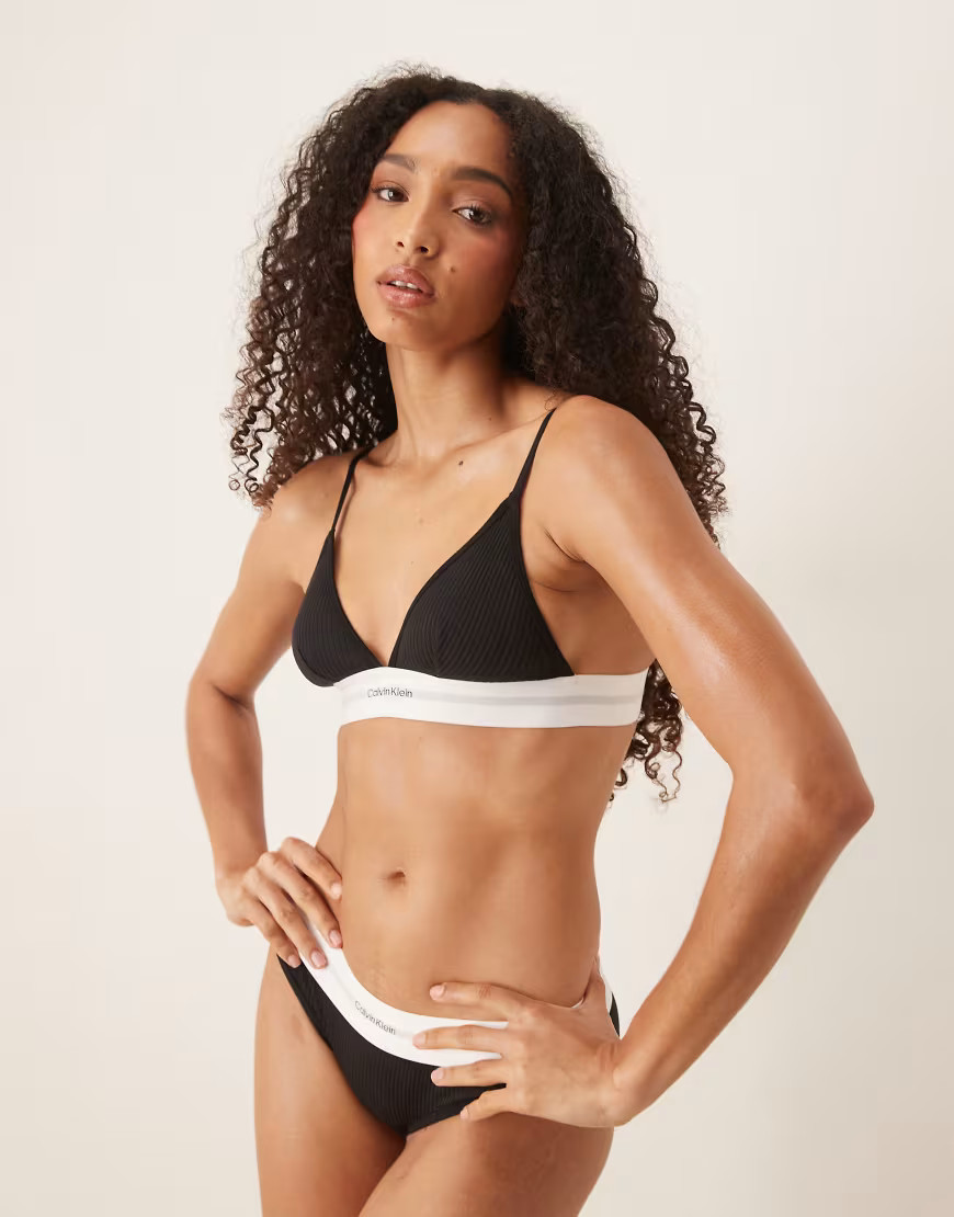 Calvin Klein modal rib unlined triangle bra in black | ASOS (Global)