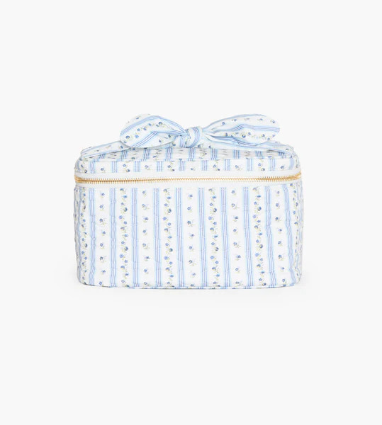The Bow Top Quilted Cosmetic Bag - Blue Petal Stripe | Hill House Home US