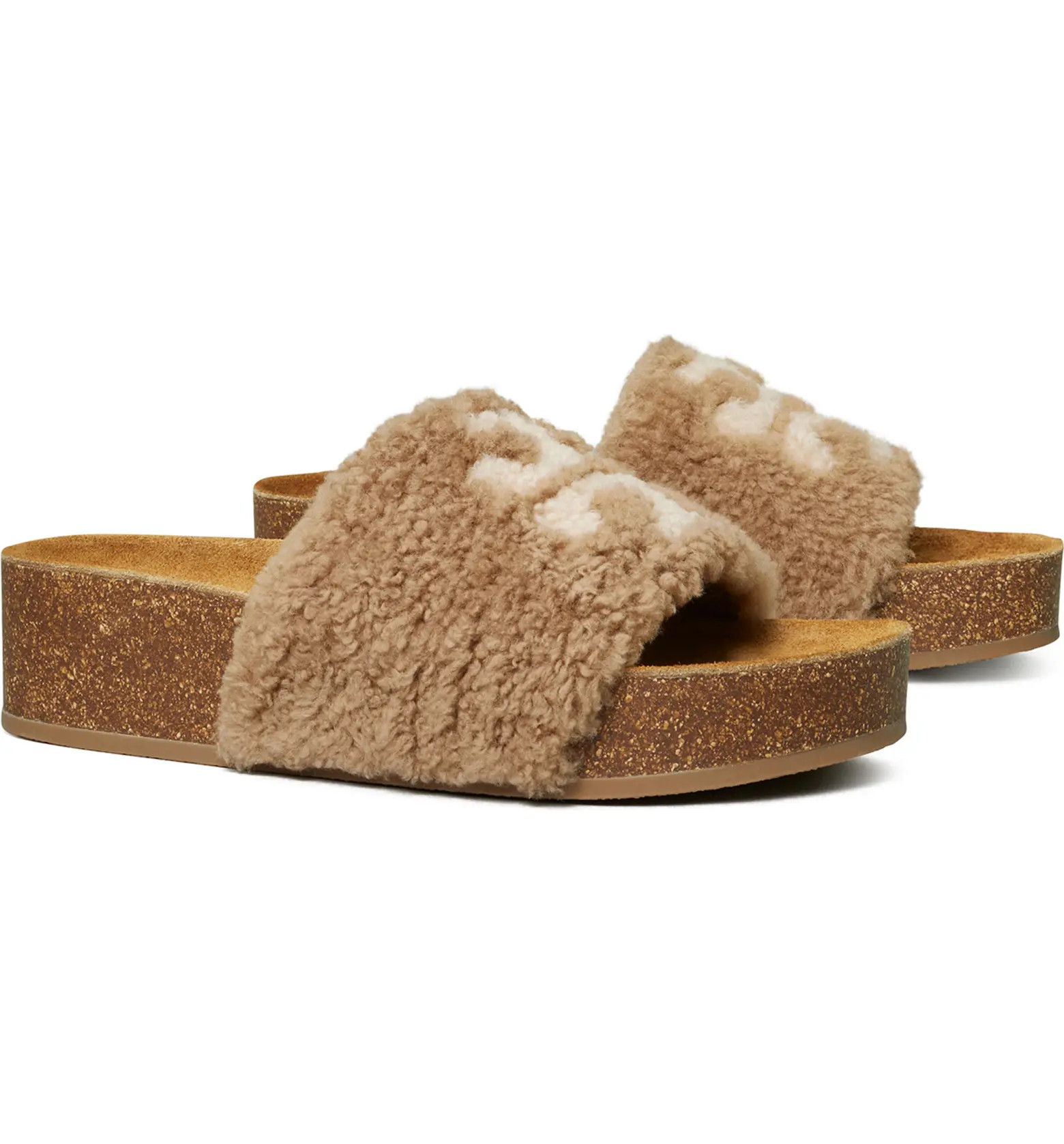 Tory Burch Double T Genuine Shearling Platform Slide Sandal | Nordstrom | Nordstrom