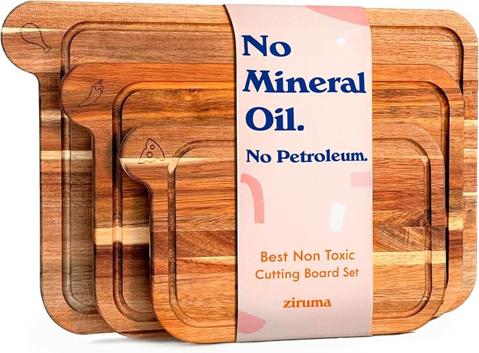 Non-Toxic Acacia Cutting Board Set of 3, Mineral Oil Free, Plastic Free | Amazon (US)