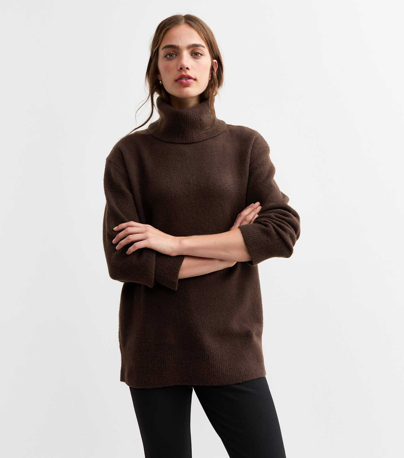 Brown Longline Roll Neck Jumper | New Look | New Look (UK)
