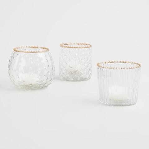 Gold Rimmed Glass Tealight Candleholders Set of 3 | World Market