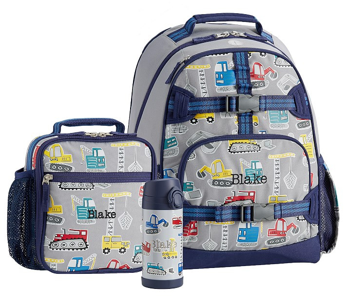Mackenzie Gray Jax Construction Glow-in-the-Dark Backpack & Lunch Bundle, Set of 3 | Pottery Barn Kids