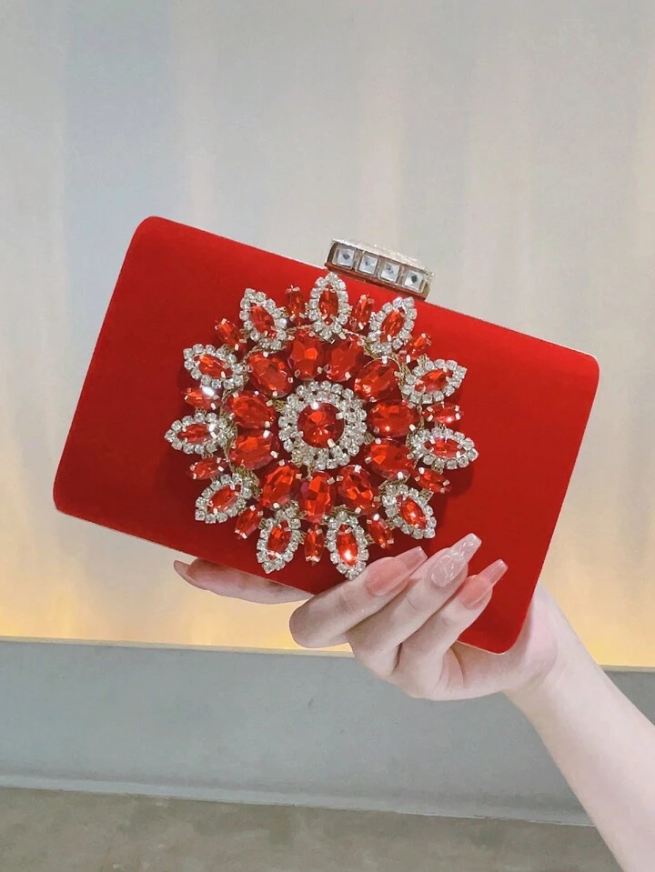 Vintage Velvet Small Square Bag Female Black Diamond Studded Banquet Clutch Full Of Diamond Dinne... | SHEIN