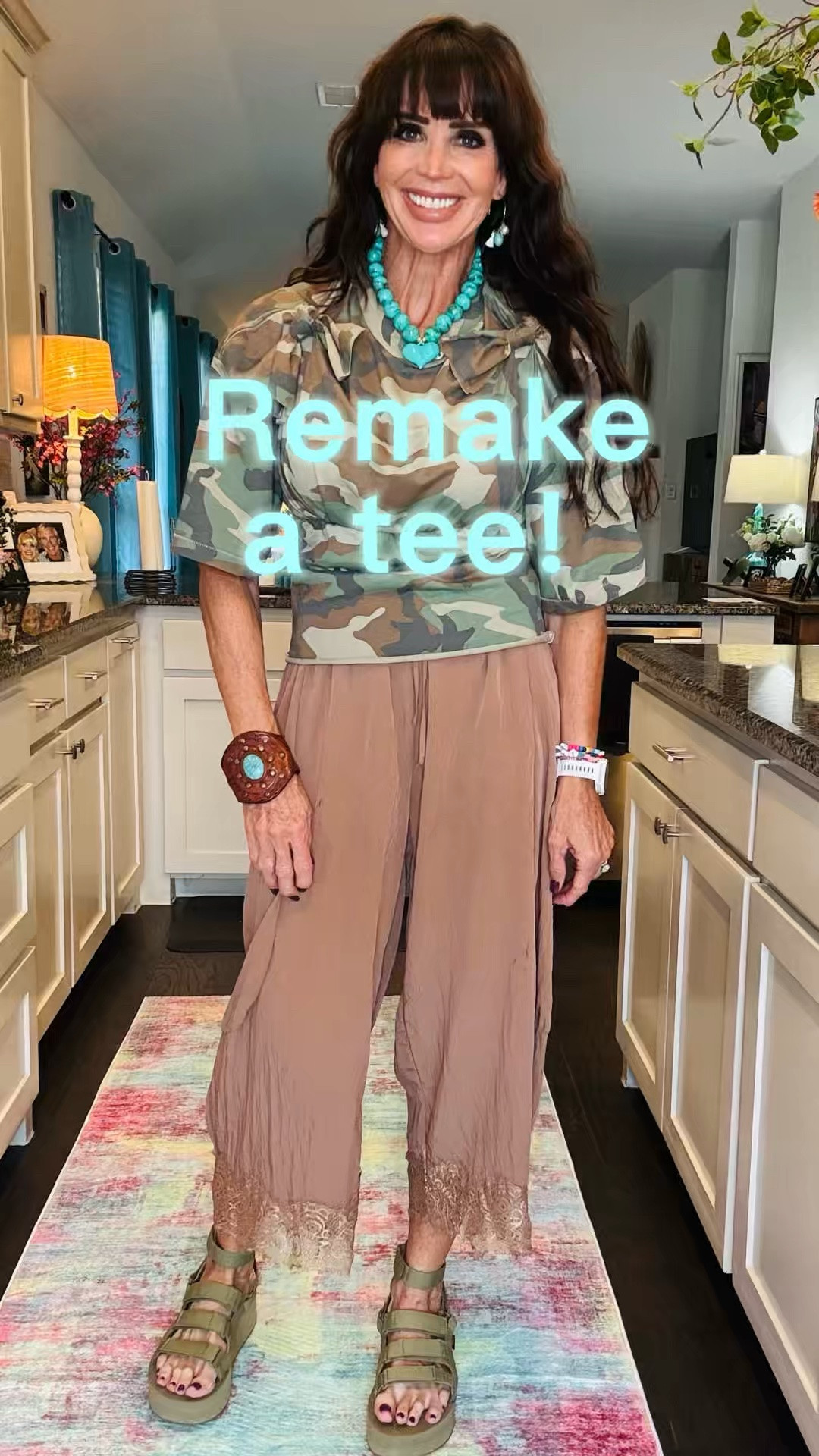 I saw this cute camo tee in the men’s dept but had an idea to remake it.  I truly just kept messing around with cutting and sewing, but I love the final result!!! What do you think??

#LTKootd #LTKActive #LTKOver40