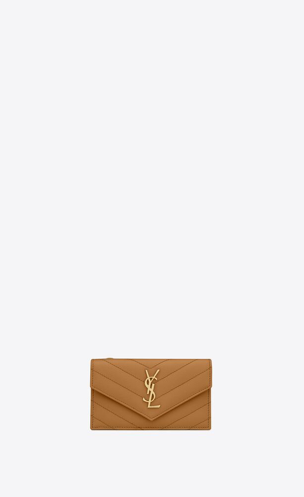 Zip card case with front flap made with metal-free tanned leather, decorated with interlaced meta... | Saint Laurent Inc. (Global)