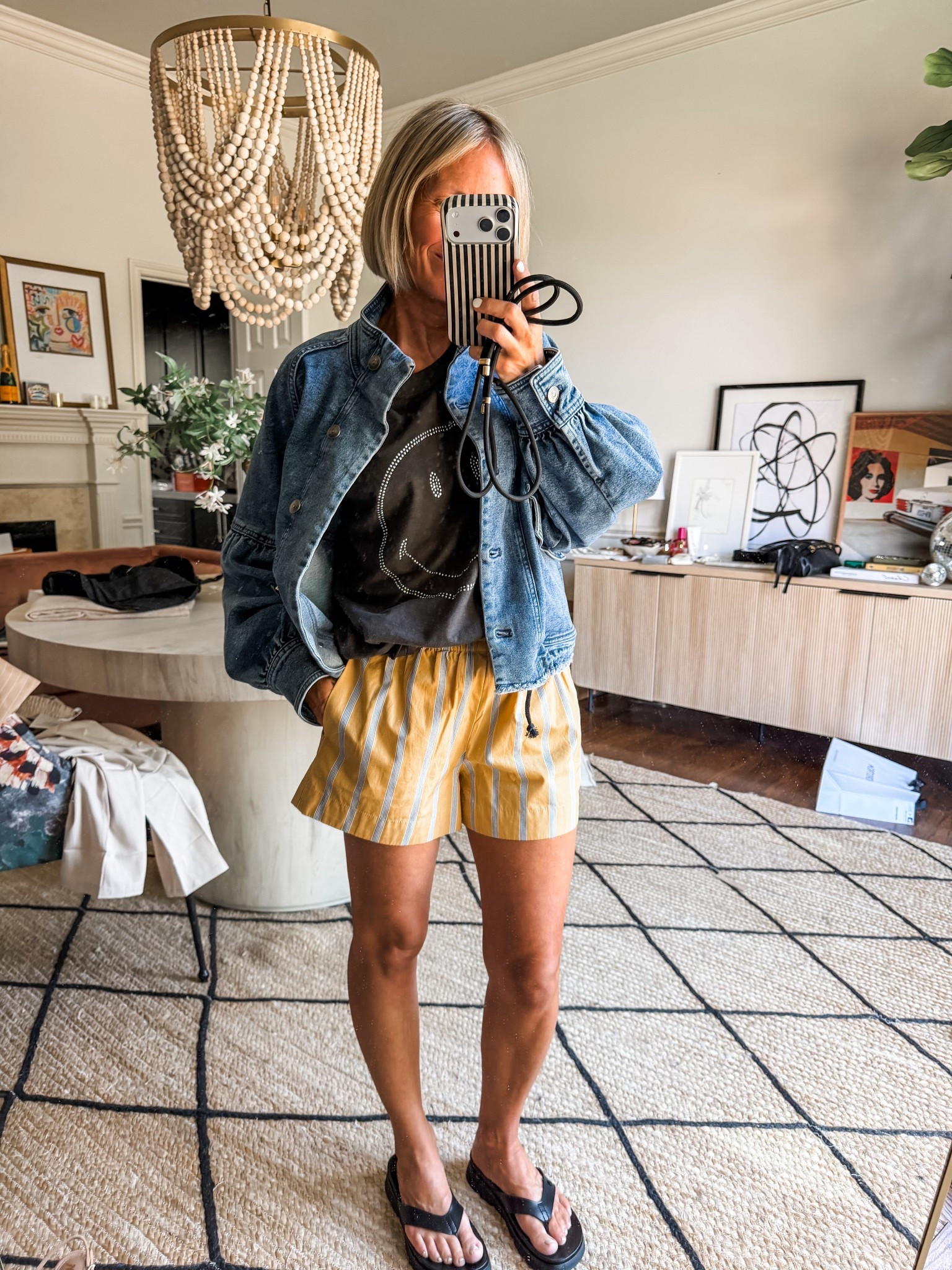 yellow shorts in my true size xs- wish i did a small.  they are like a boxer short but they have pockets and they are jutst cute!
jean jacket is really cool style in a small
smiley tee in xxs


#LTKSaleAlert #LTKxAerie #LTKOver40