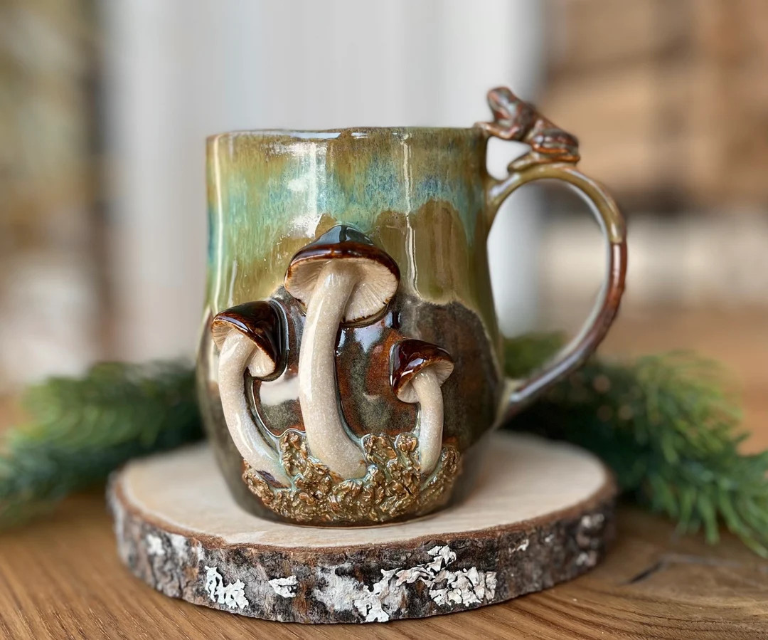 Magic Mushroom Mug, Choose With Frog, Snail or Thumb Rest, Pottery Cups, Earthy Ceramics, Handmad... | Etsy (US)