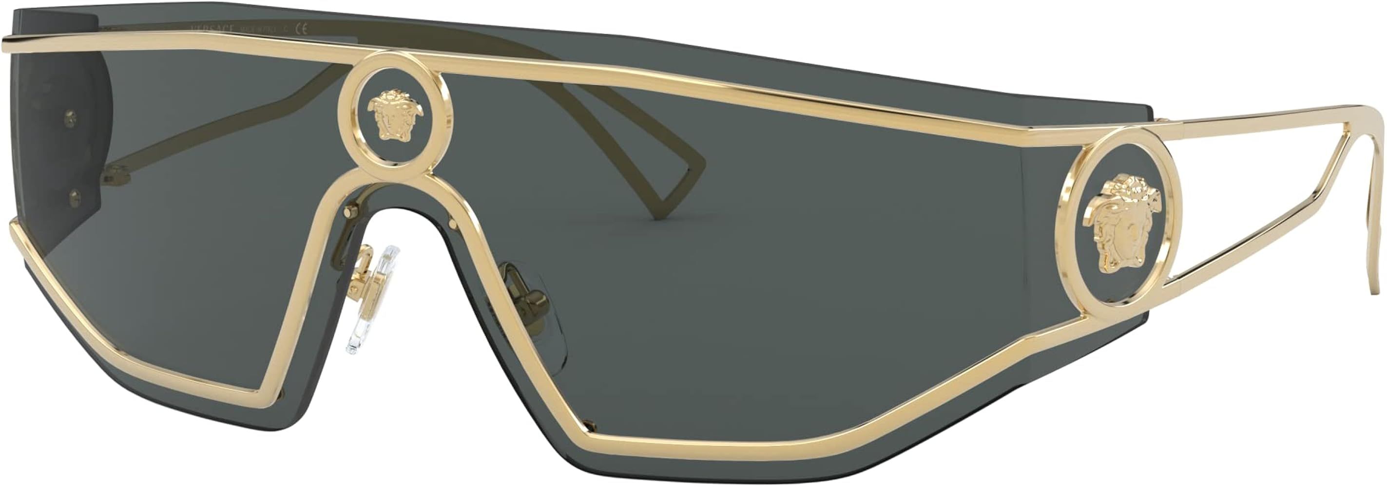 Versace VE 2226 100287 Gold Metal Shield Sunglasses Grey Lens | Amazon (US)
