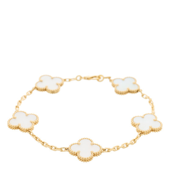 18K Yellow Gold Mother of Pearl 5 Motifs Vintage Alhambra Bracelet | FASHIONPHILE (US)