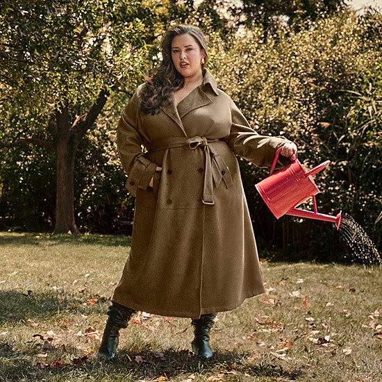 new!Ashley Graham Womens Plus Faux Suede Trench Coat | JCPenney