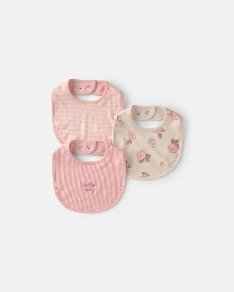 Carter's baby girl 3-pack floral bibs One Size Pink/Ivory | Carter's Inc