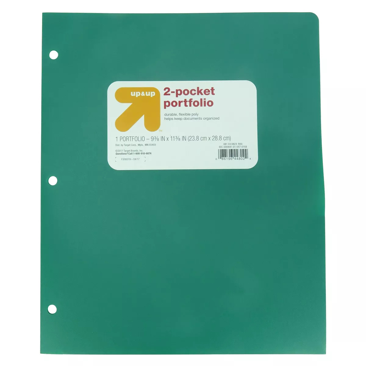 2 Pocket Plastic Folder Green - up&up™: Polypropylene, 3 Hole Punched, 50 Sheet Capacity, Inter... | Target
